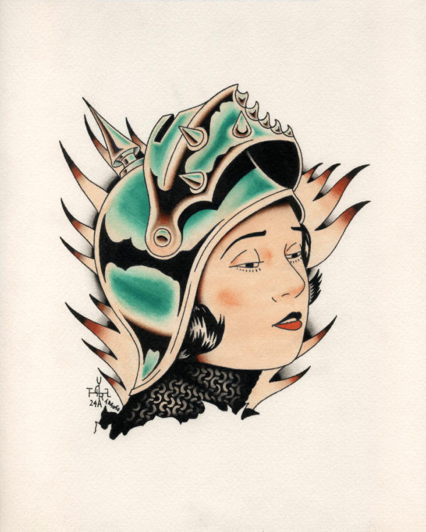 nicolas-tatuto-trillaud-traditional-tattoo-tatoueur-bordeaux-tatouage-oldschool-jeanne-darc-medieval-helmet-2024-scan