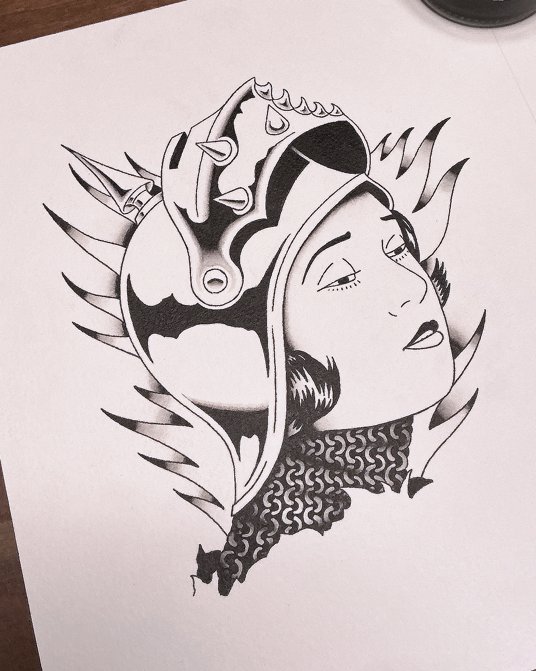 nicolas-tatuto-trillaud-traditional-tattoo-tatoueur-bordeaux-tatouage-oldschool-jeanne-darc-medieval-helmet-2024-wip