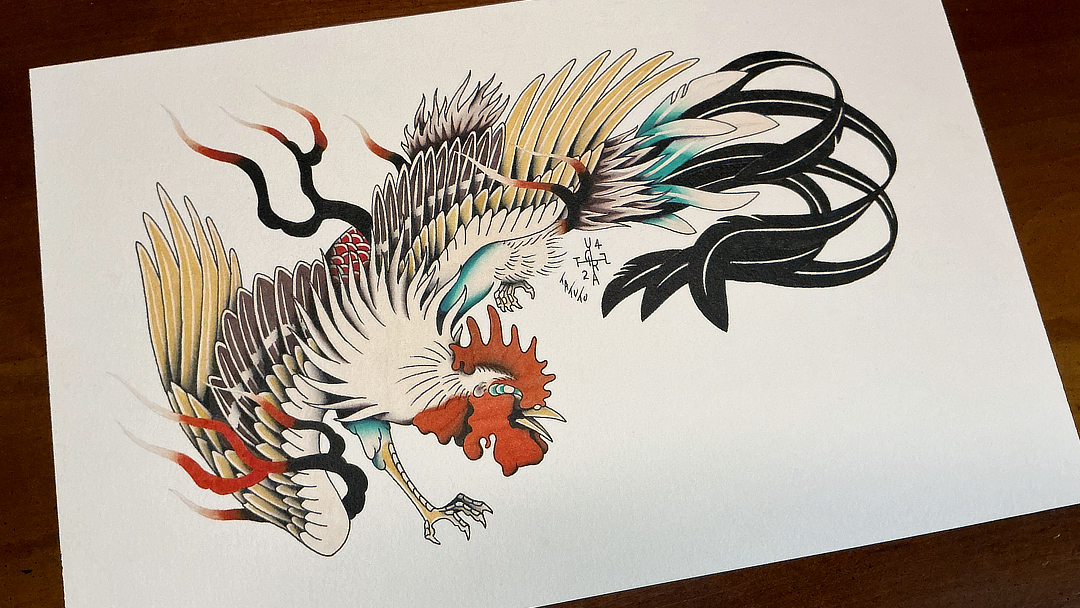 nico-tatuto-trillaud-tatoueur-bordeaux-traditional-tattoo-tatouage-oldschool-coq-rooster-traditionnel-painting-2024